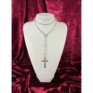 VTG Jewelry Italian Rosary Sterling Silver Aurora Borealis Faceted Beads 20.25”